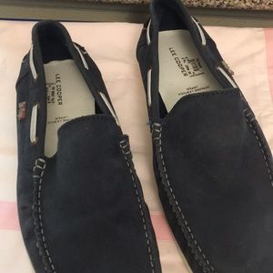 Men’s Lee Cooper Blue Leather Loafers Sz 44/10 Square Toe Slip-On Shoes